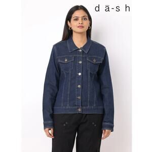 Dash Dark Wash Denim Trucker Jacket Women's Size L Blue